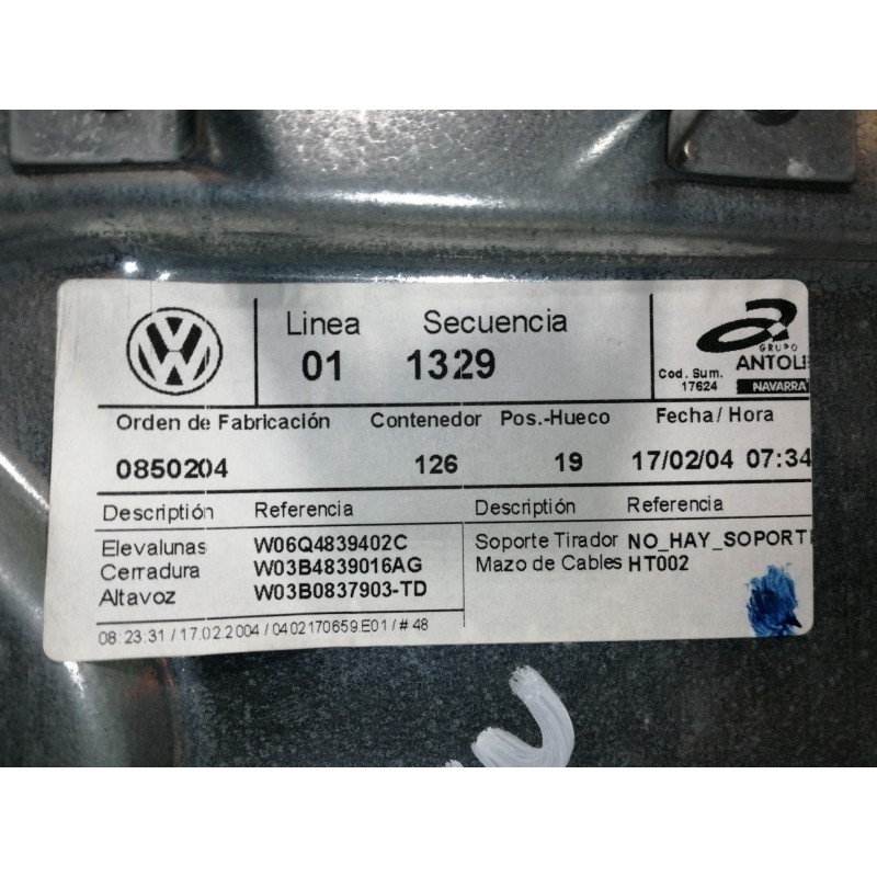 Recambio de elevalunas trasero derecho para volkswagen polo (9n1) trendline referencia OEM IAM 6Q4839402C  