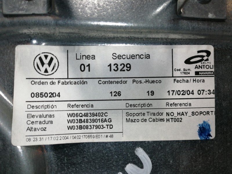 Recambio de elevalunas trasero derecho para volkswagen polo (9n1) trendline referencia OEM IAM 6Q4839402C  