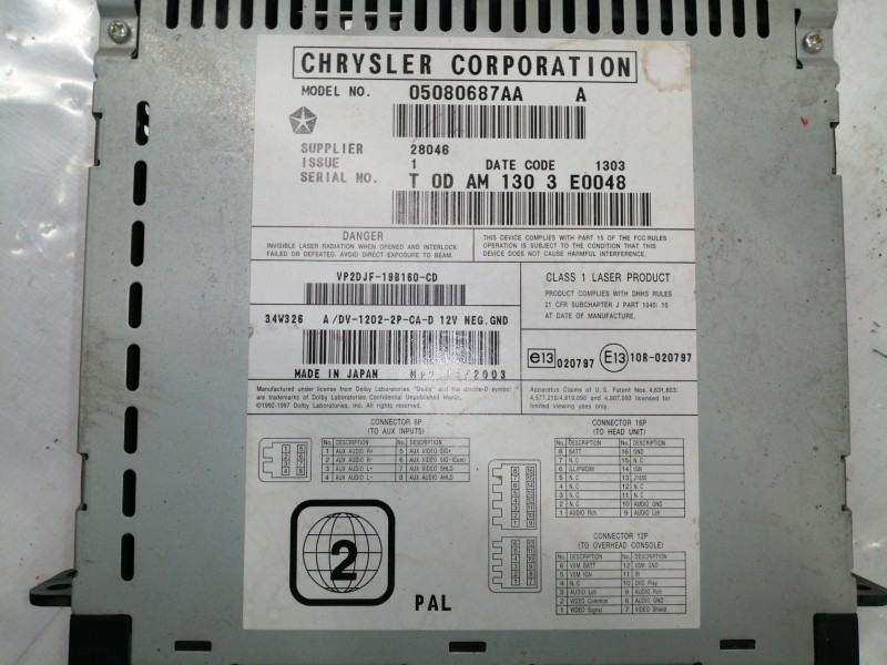 Recambio de sistema audio / radio cd para chrysler voyager (rg) 2.4 cat referencia OEM IAM 05080687AA  