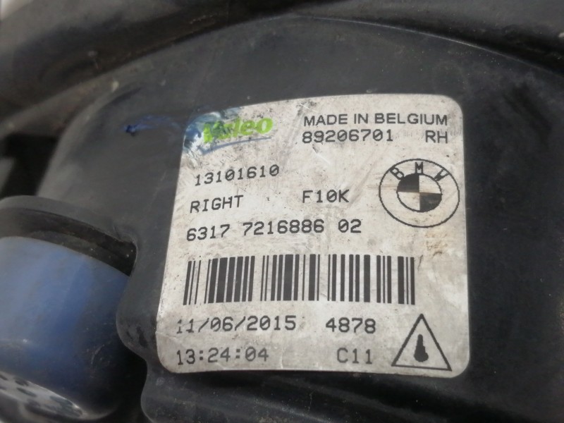 Recambio de faro antiniebla derecho para bmw serie 5 lim. (f10) 535d referencia OEM IAM 89206701  