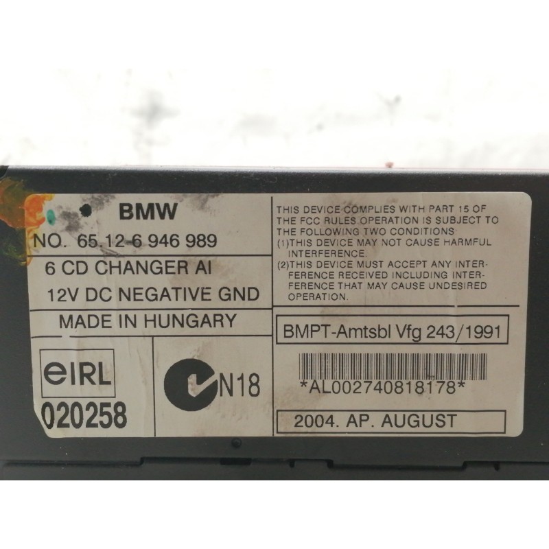 Recambio de sistema audio / radio cd para bmw x3 (e83) 2.0d referencia OEM IAM 65126946989 AL002740818178 CARGADOR CD