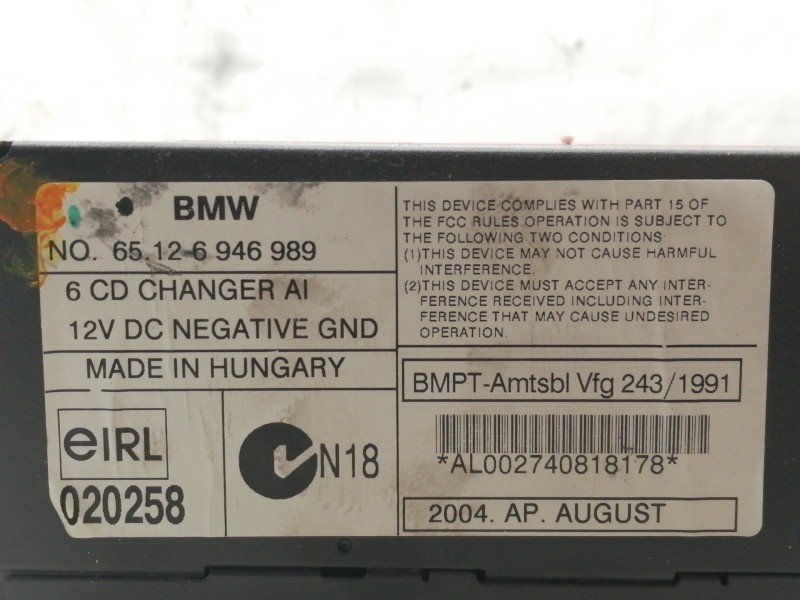 Recambio de sistema audio / radio cd para bmw x3 (e83) 2.0d referencia OEM IAM 65126946989 AL002740818178 CARGADOR CD