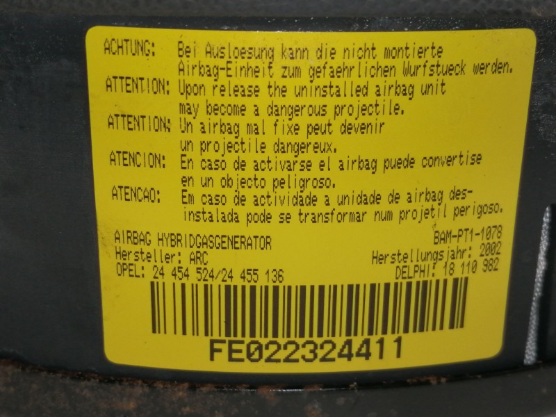 Recambio de airbag delantero izquierdo para opel corsa c club referencia OEM IAM 24454524  