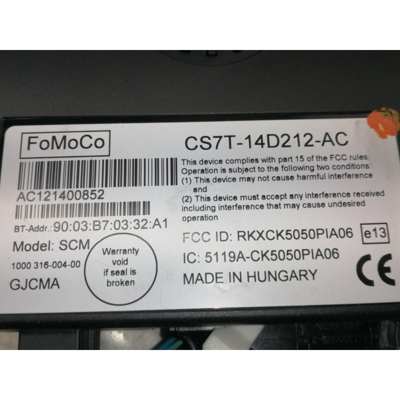 Recambio de modulo electronico para ford fiesta (cb1) trend referencia OEM IAM CS7T14D212AC AC121400852 