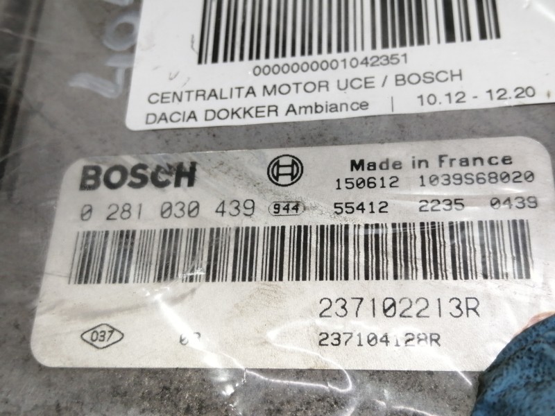 Recambio de centralita motor uce para dacia dokker ambiance referencia OEM IAM 0281030439 127102213R 237104128R