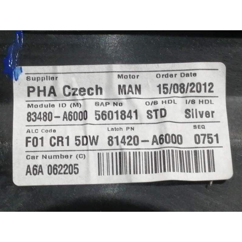 Recambio de elevalunas trasero derecho para hyundai i30 (gd) classic referencia OEM IAM 83480A6000  