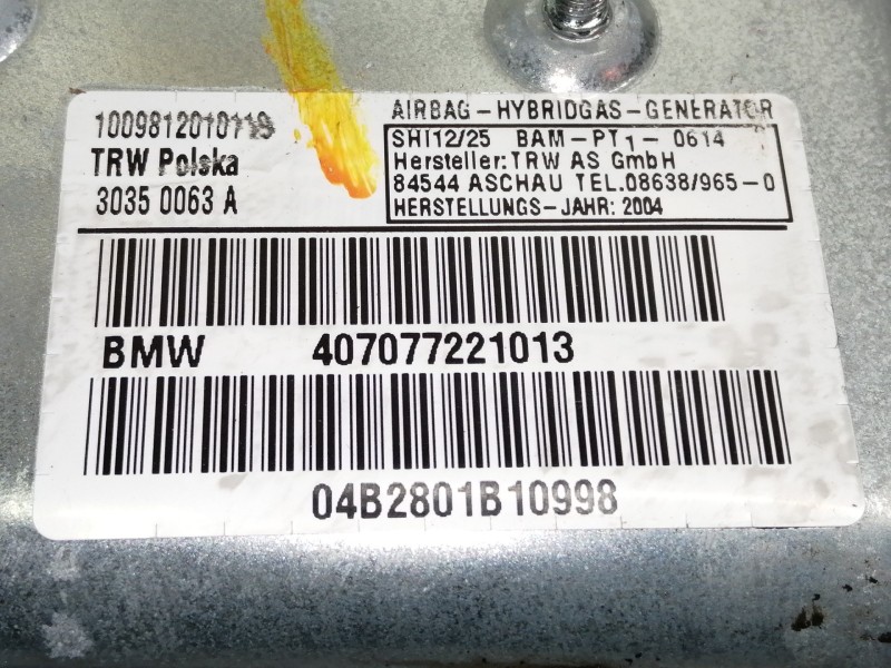 Recambio de airbag lateral trasero izquierdo para bmw serie 7 (e65/e66) 730d referencia OEM IAM 407077221013  