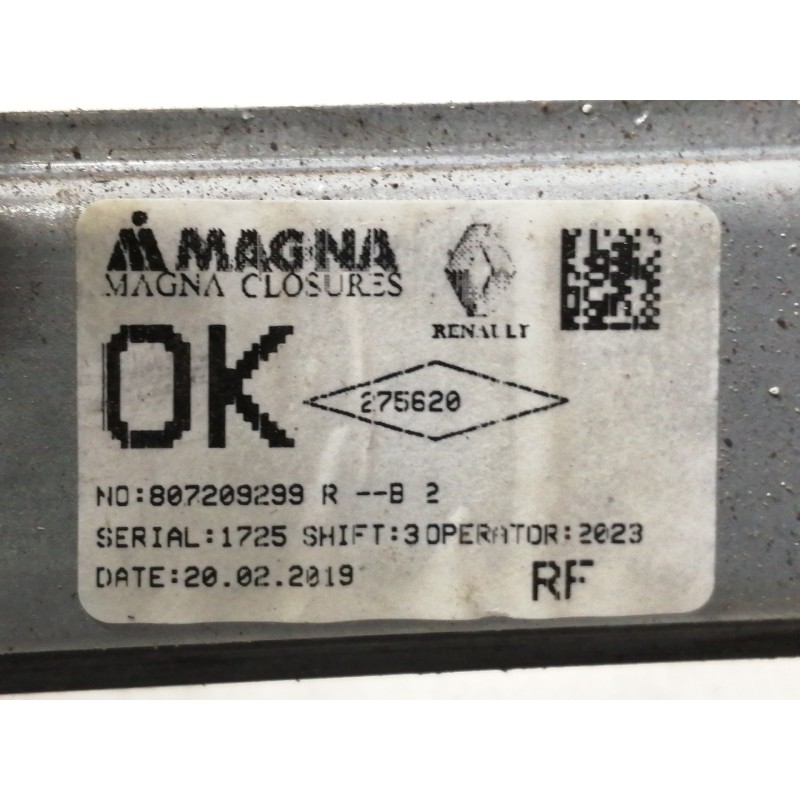 Recambio de elevalunas delantero derecho para dacia sandero stepway referencia OEM IAM 807209299R  ELECTRICO