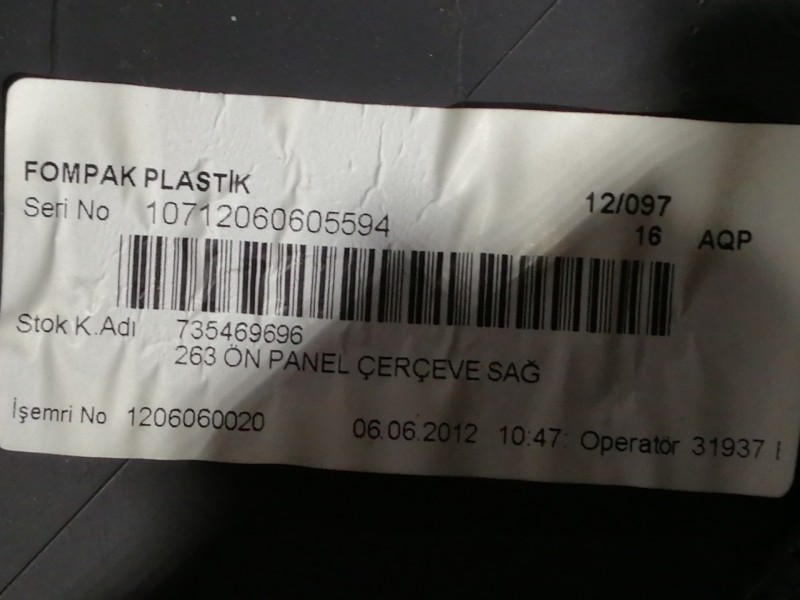 Recambio de guarnecido puerta delantera derecha para fiat doblo cargo basis kasten referencia OEM IAM 735469697 735455641 / 7355