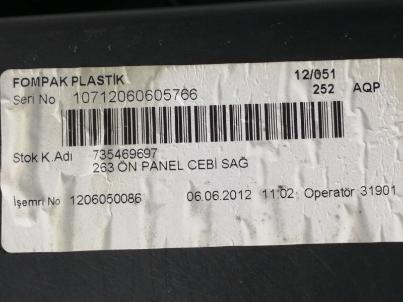 Recambio de guarnecido puerta delantera derecha para fiat doblo cargo basis kasten referencia OEM IAM 735469697 735455641 / 7355