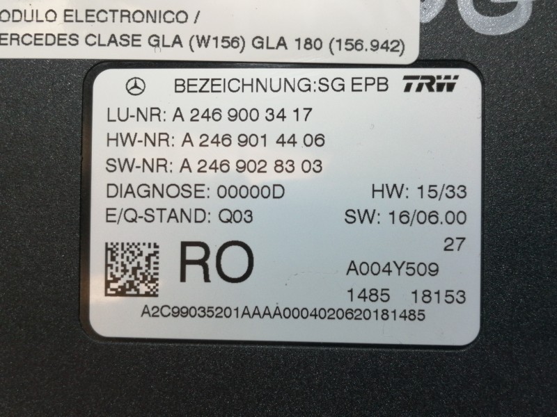 Recambio de modulo electronico para mercedes-benz clase gla (w156) gla 180 (156.942) referencia OEM IAM A2469003417 A2469014406 