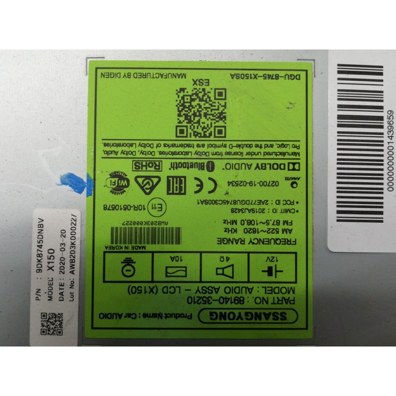 Recambio de pantalla multifuncion para ssangyong tivoli limited 4x2 referencia OEM IAM 8914035210 9DK8745DNBV / X150 AWB203K0002