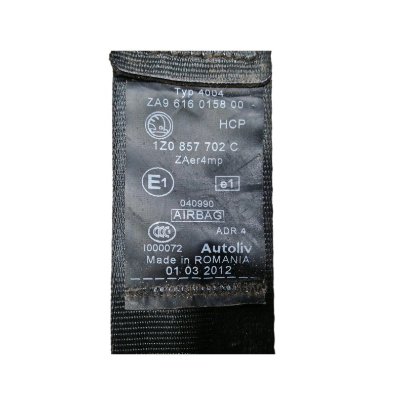 Recambio de cinturon seguridad delantero derecho para skoda octavia berlina (1z3) ambition referencia OEM IAM 1Z0857702C  