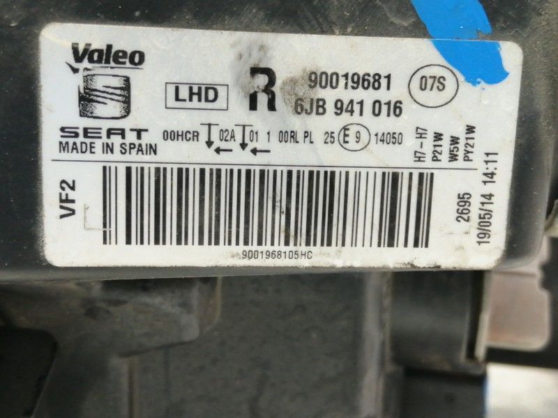 Recambio de faro derecho para seat toledo (kg3) style referencia OEM IAM 6JB941016 90019681 