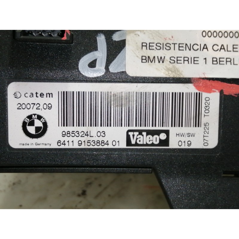 Recambio de resistencia calefaccion para bmw serie 1 berlina (e81/e87) 118d referencia OEM IAM 985324L03 6411915388401 07T225T03