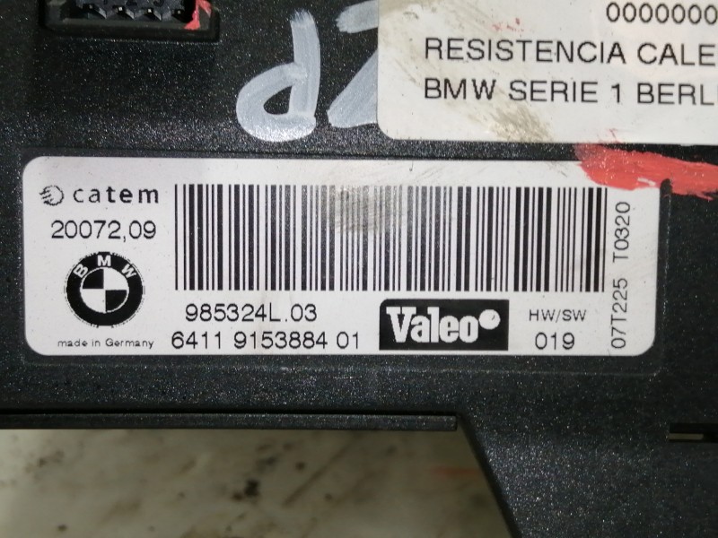 Recambio de resistencia calefaccion para bmw serie 1 berlina (e81/e87) 118d referencia OEM IAM 985324L03 6411915388401 07T225T03