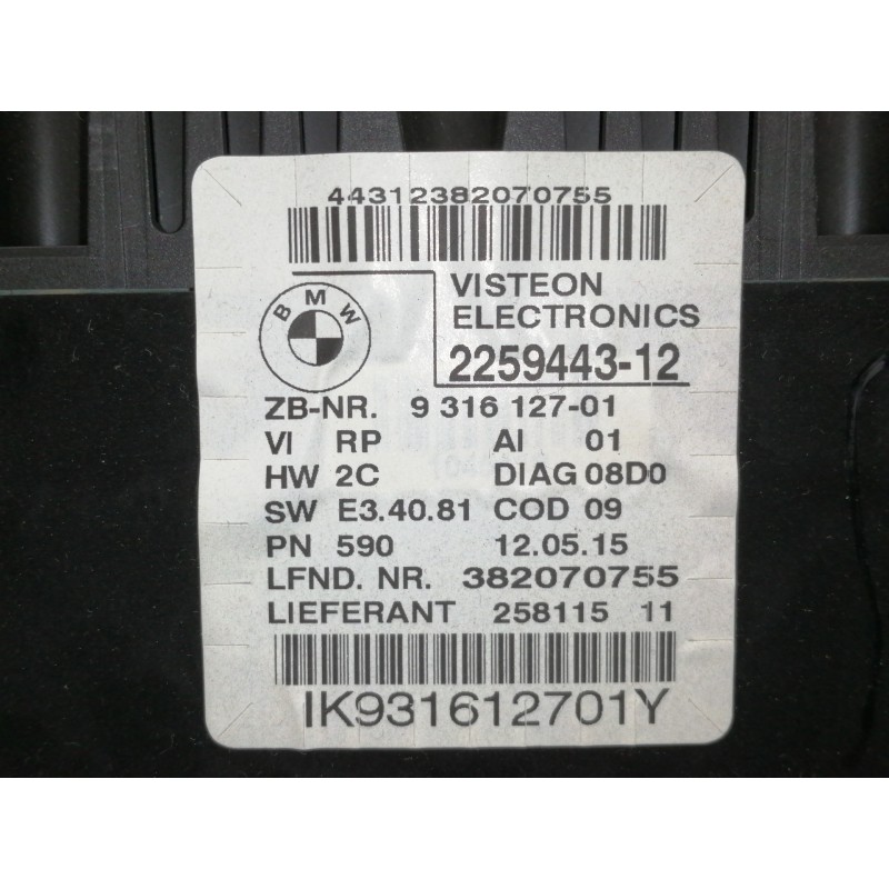 Recambio de cuadro instrumentos para bmw serie 3 berlina (e90) 330d referencia OEM IAM 225944312 931612701 382070755 IK931612701