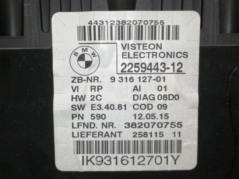 Recambio de cuadro instrumentos para bmw serie 3 berlina (e90) 330d referencia OEM IAM 225944312 931612701 382070755 IK931612701