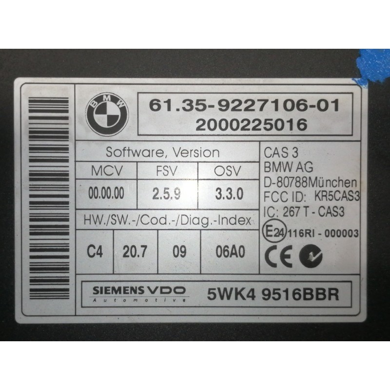 Recambio de modulo electronico para bmw x5 (e70) xdrive30d referencia OEM IAM 6135922710601 2000225016 5WK49516BBR CA2070906A0 
