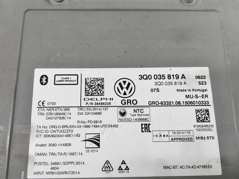 Recambio de sistema audio / radio cd para volkswagen golf vii lim. (5g1) advance bluemotion referencia OEM IAM 3Q0035819A  