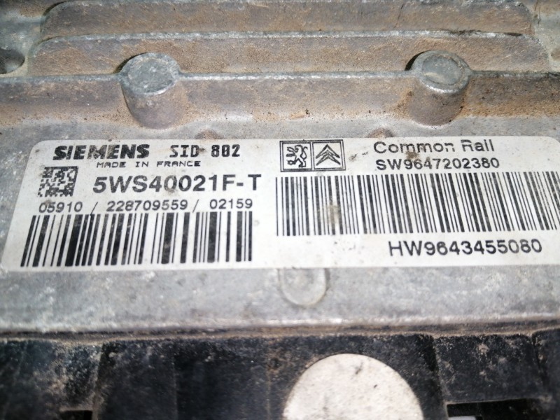 Recambio de centralita motor uce para citroën c3 1.4 hdi exclusive referencia OEM IAM 5WS40021F SW9647202380 / 9647202380 HW9643