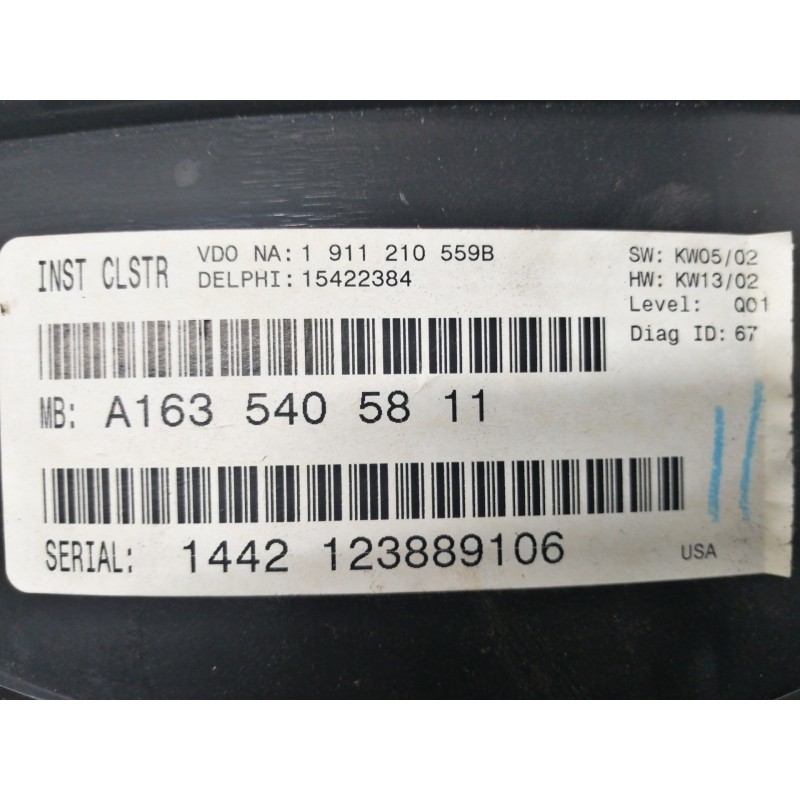 Recambio de cuadro instrumentos para mercedes-benz clase m (w163) 270 cdi (163.113) referencia OEM IAM A1635405811 1911210559B 1
