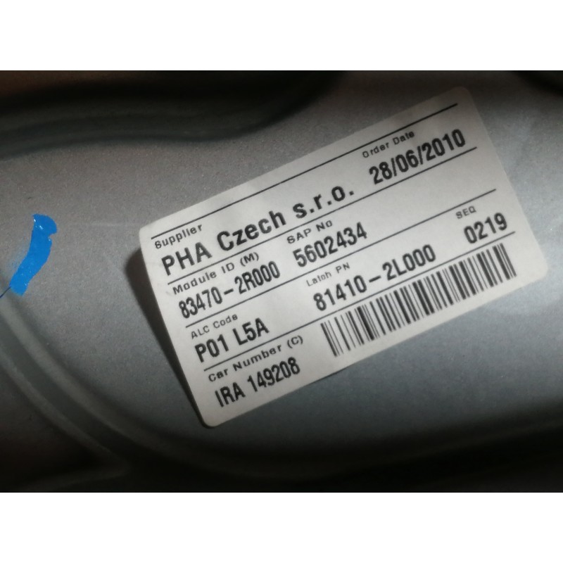 Recambio de elevalunas trasero izquierdo para hyundai i30 classic referencia OEM IAM 834702R000 5602434 / 814102L000 MANUAL