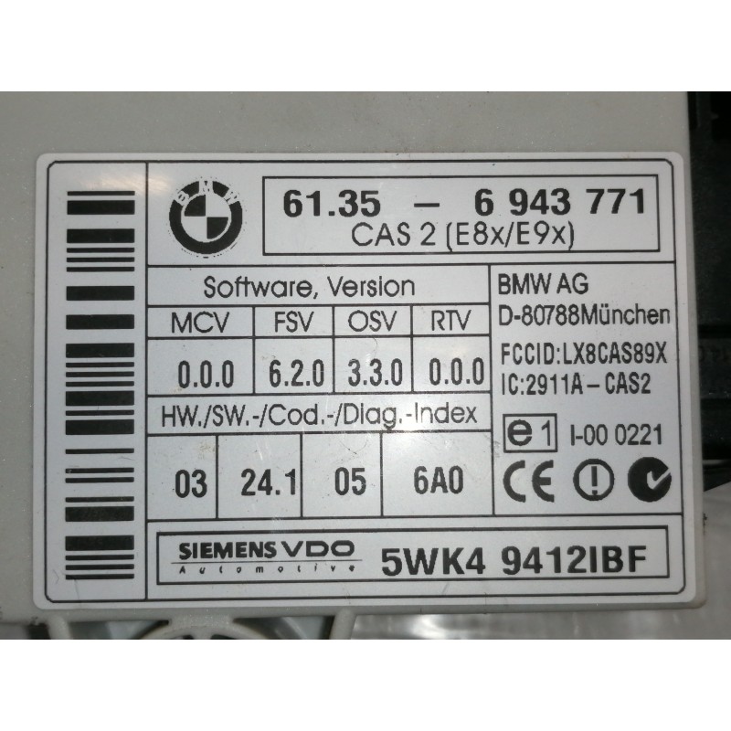 Recambio de centralita luces para bmw serie 3 berlina (e90) 320d referencia OEM IAM 61356943771 5WK49412IBF 6943771