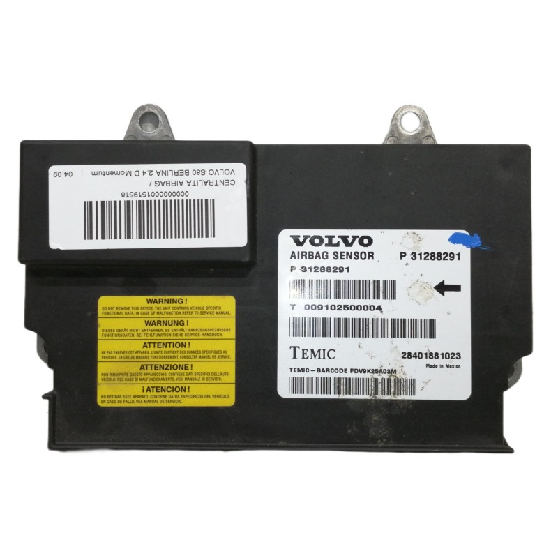 Recambio de centralita airbag para volvo s80 berlina 2.4 d momentum referencia OEM IAM P31288291 T009102500004 28401881023
