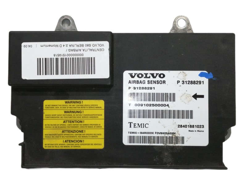 Recambio de centralita airbag para volvo s80 berlina 2.4 d momentum referencia OEM IAM P31288291 T009102500004 28401881023