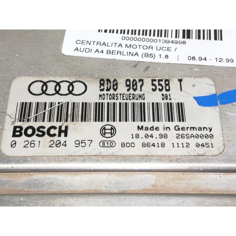 Recambio de centralita motor uce para audi a4 berlina (b5) 1.8 referencia OEM IAM 8D0907558T 0261204957 