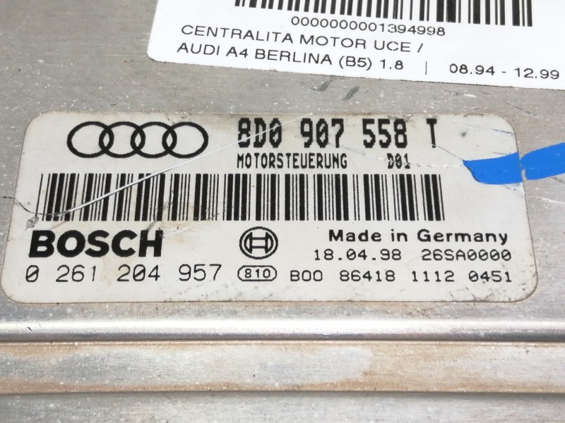 Recambio de centralita motor uce para audi a4 berlina (b5) 1.8 referencia OEM IAM 8D0907558T 0261204957 