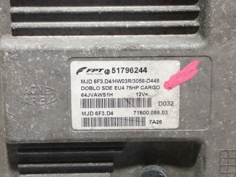 Recambio de centralita motor uce para fiat doblo i cargo 1.3 jtd sx furgón referencia OEM IAM 51796244 7160008603 MJD6F3D4 