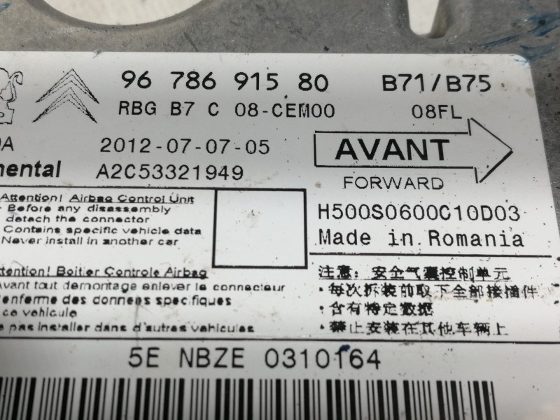 Recambio de centralita airbag para citroën c4 lim. collection referencia OEM IAM 9678691580 A2C53321949 H500S0600C10D03