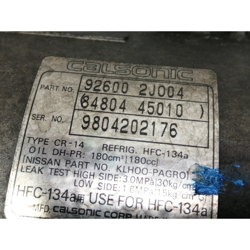 Recambio de compresor aire acondicionado para nissan primera berlina (p11) slx referencia OEM IAM 926002J004 8480445010 98042021