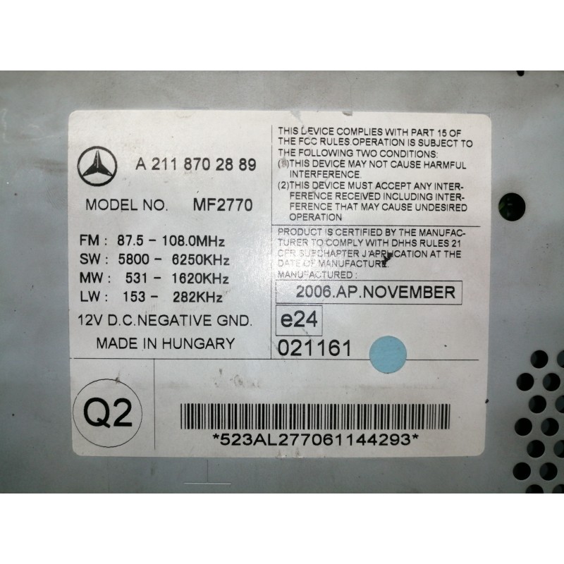 Recambio de sistema audio / radio cd para mercedes-benz clase e (w211) berlina e 220 cdi (211.008) referencia OEM IAM A211870288