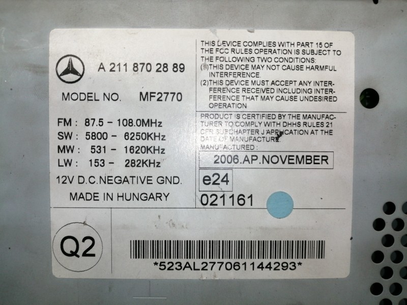 Recambio de sistema audio / radio cd para mercedes-benz clase e (w211) berlina e 220 cdi (211.008) referencia OEM IAM A211870288