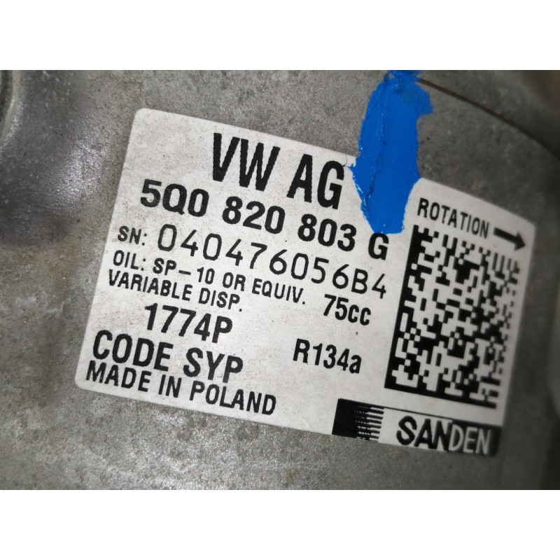 Recambio de compresor aire acondicionado para skoda fabia like referencia OEM IAM 5Q0820803G 1774P 