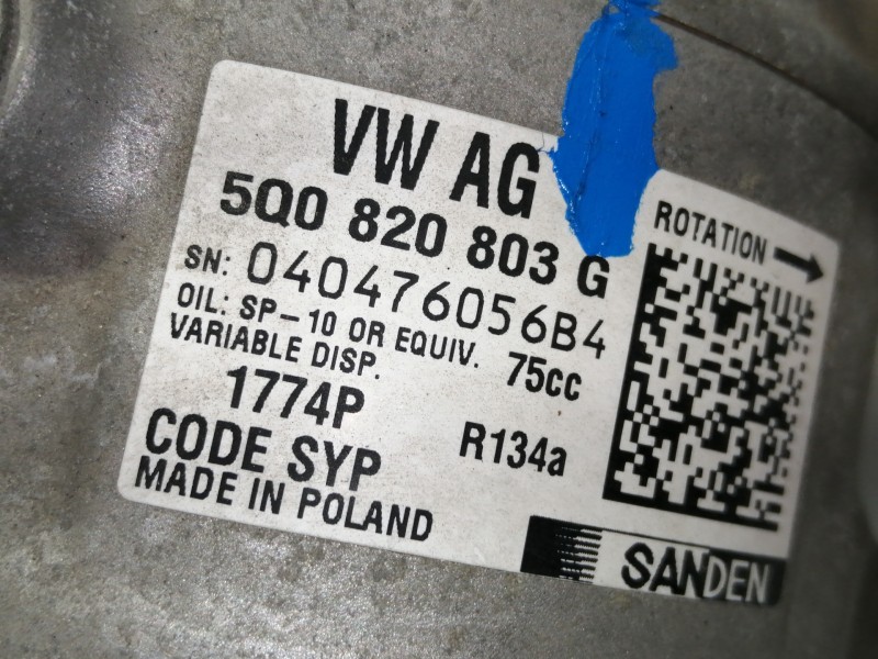 Recambio de compresor aire acondicionado para skoda fabia like referencia OEM IAM 5Q0820803G 1774P 