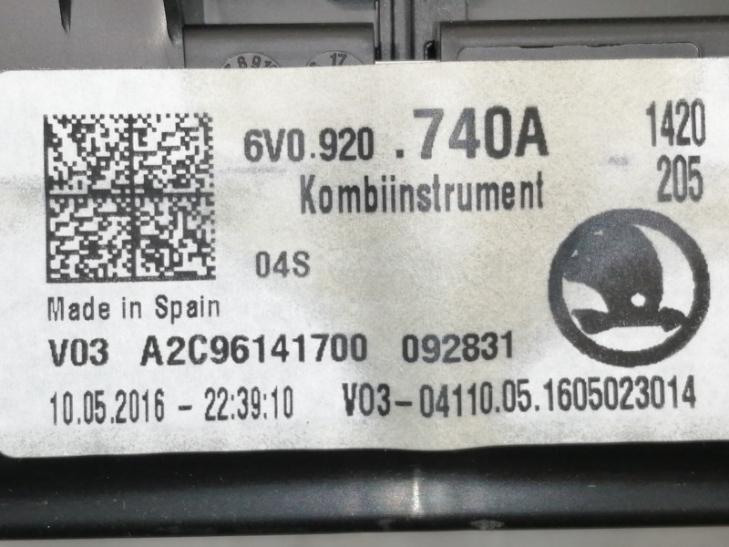 Recambio de cuadro instrumentos para skoda fabia like referencia OEM IAM 6V0920740A A2C96141700 A2C87325600 / 40634133