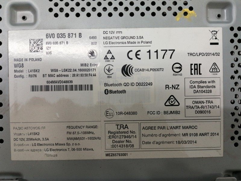 Recambio de sistema audio / radio cd para skoda fabia like referencia OEM IAM 6V0035871B L41SK2 