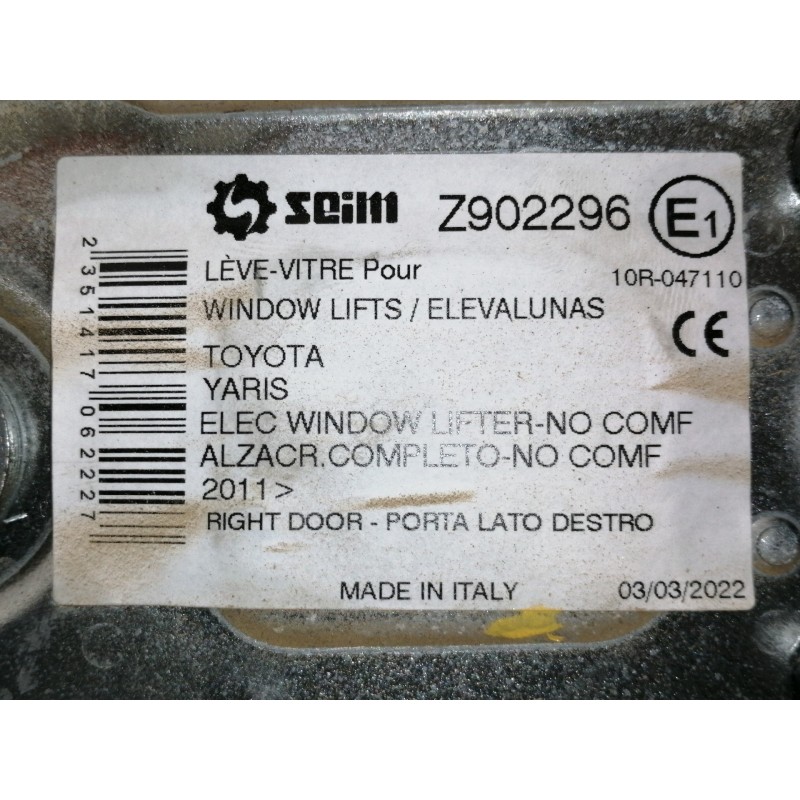 Recambio de elevalunas delantero derecho para toyota yaris active referencia OEM IAM D232805 270821 Z902296 / 10R047110 ELECTRIC