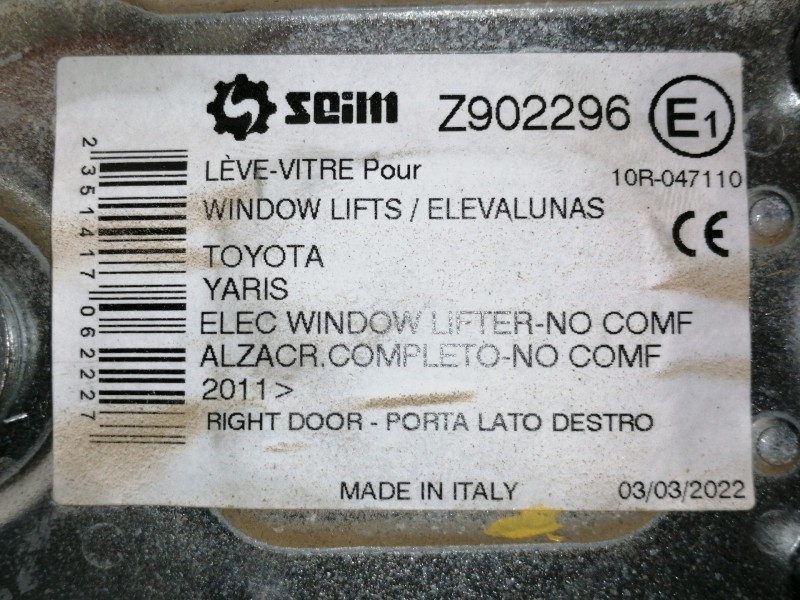 Recambio de elevalunas delantero derecho para toyota yaris active referencia OEM IAM D232805 270821 Z902296 / 10R047110 ELECTRIC