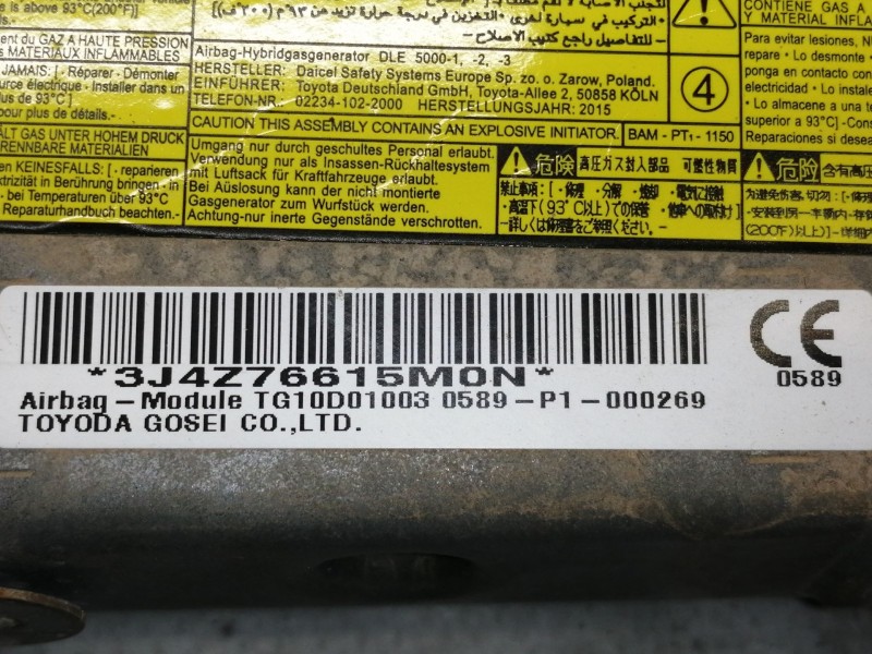 Recambio de airbag delantero izquierdo para toyota yaris active referencia OEM IAM TG10D01003 0589P1000269 / 3J4Z76615M0N AIRBAG