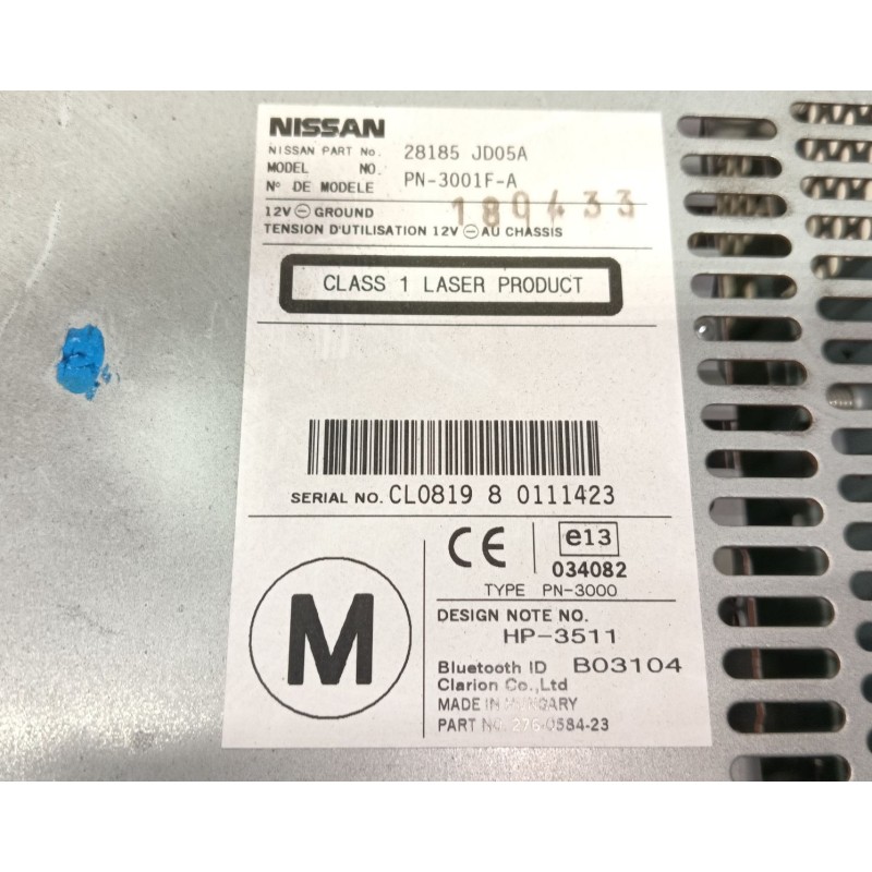 Recambio de sistema audio / radio cd para nissan qashqai (j10) acenta referencia OEM IAM   