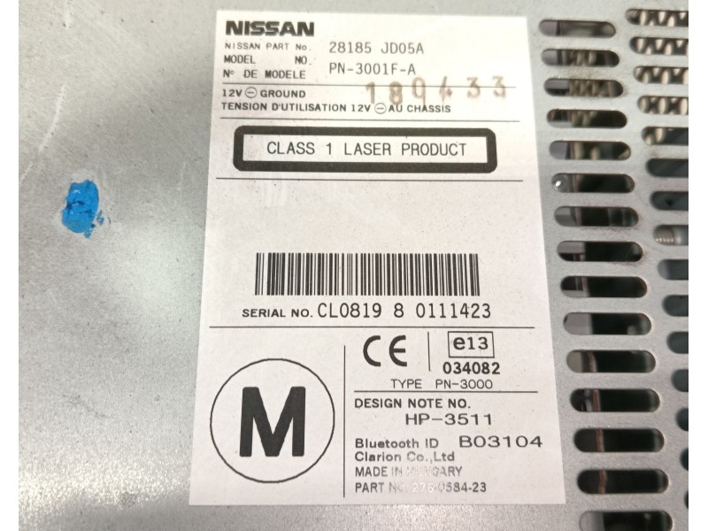 Recambio de sistema audio / radio cd para nissan qashqai (j10) acenta referencia OEM IAM   