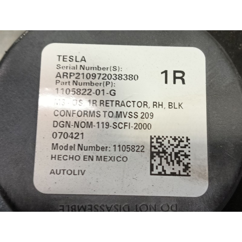 Recambio de cinturon seguridad delantero derecho para tesla model 3 (5yj3) ev awd referencia OEM IAM   