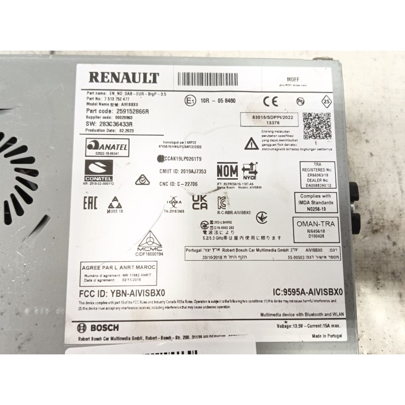 Recambio de sistema audio / radio cd para renault captur ii referencia OEM IAM  259152866R 