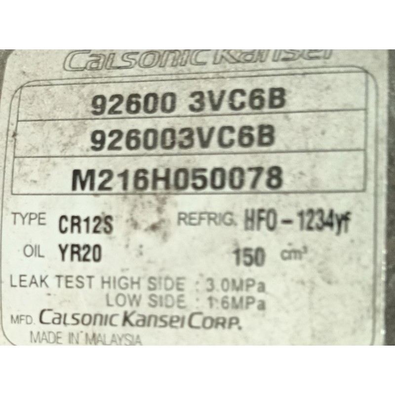 Recambio de compresor aire acondicionado para nissan juke (f15) 1.5 dci referencia OEM IAM  926003VC6B 