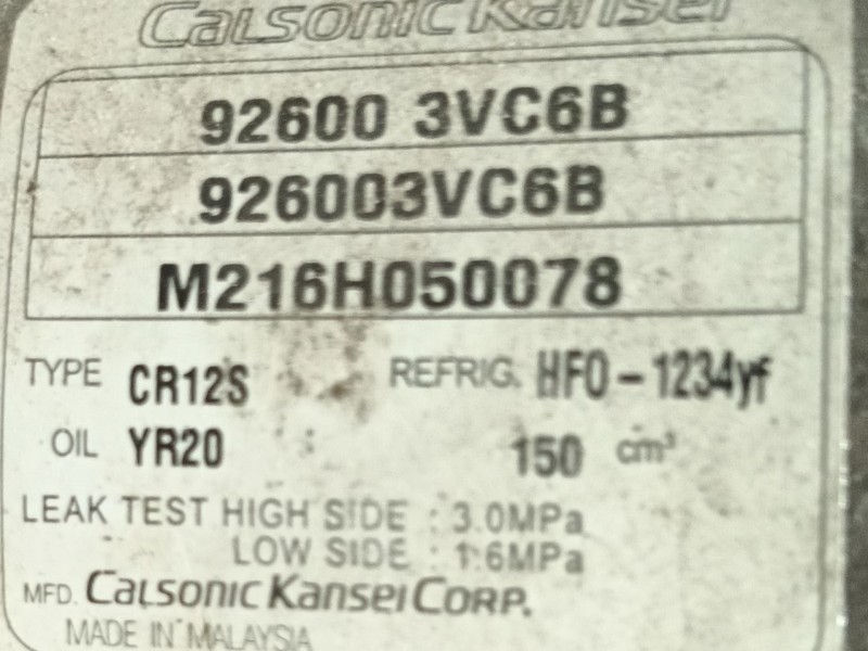 Recambio de compresor aire acondicionado para nissan juke (f15) 1.5 dci referencia OEM IAM  926003VC6B 